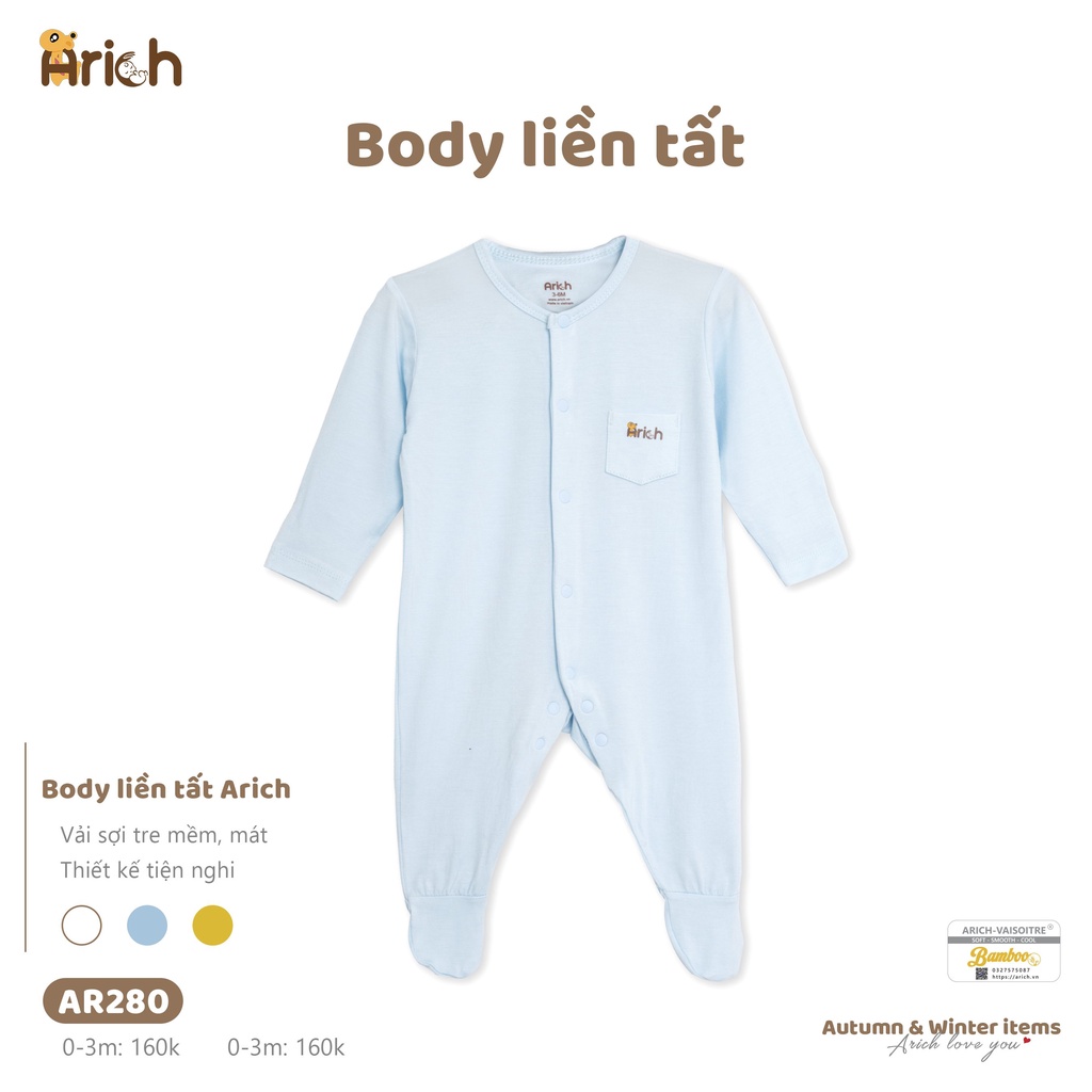 Body dài liền tất vải sợi tre Arich (size từ 0 đến 6 tháng)