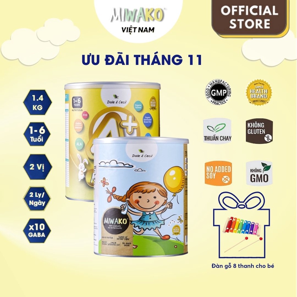 Sữa Công Thức Hạt Thực Vật Hữu Cơ Miwako gạo và Miwako A+ vị vani 700g (1,4kg) - Miwako Việt Nam