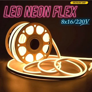 Dây đèn LED Neon 8x16mm 220V vàng ấm 5m 10m nối nguồn sẵn trang trí hắt trần viền sáng đồ nội thất