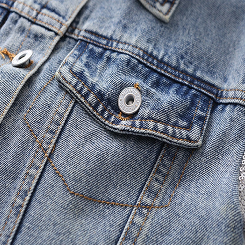 Áo khoác denim BEAR LEADER tay dài đính kim sa hình kỳ lân thời trang xuân thu phong cách Hàn Quốc 2022 cho bé gái