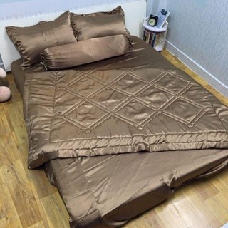 Bộ ga và áo gối phi lụa màu nâu cà phê đủ size