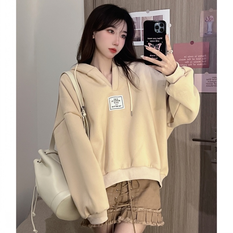 Áo hoodie ZHELIHANGFEI tay dài theo phong cách Preppy ngọt ngào dễ phối đồ