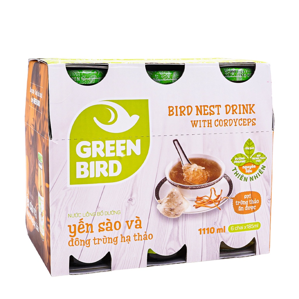 Nước uống Nutrinest bổ dưỡng yến sào và đông trùng hạ thảo Greenbird (Lốc 6 chai)