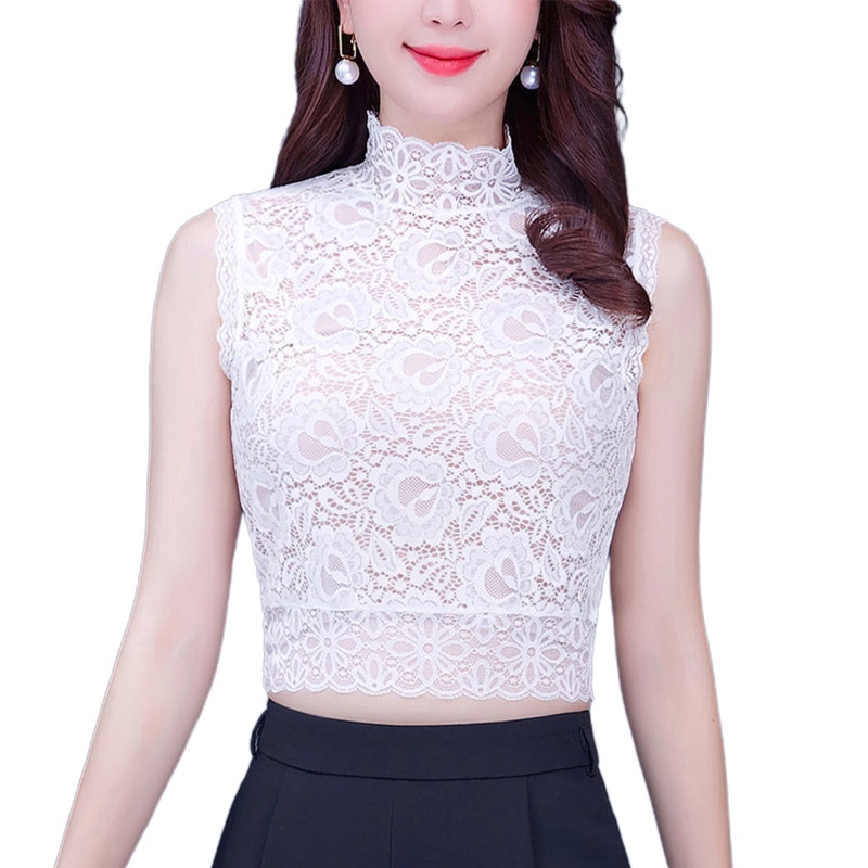 Áo Ren Hoa Sát Nách Cổ Rùa Màu Trơn Ôm Dáng Tháo Rời Được Màu Sắc Thanh Lịch Cho Nữ