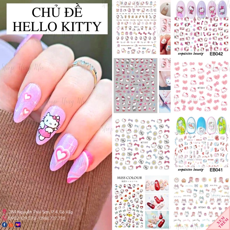 Sticker,hình dán móng hoạ tiết con mèo Hello Kitty dễ thương trang trí móng tay nghệ thuật nail