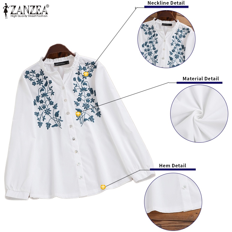 Áo sơ mi Zanzea dài tay họa tiết thêu thời trang cho nữ