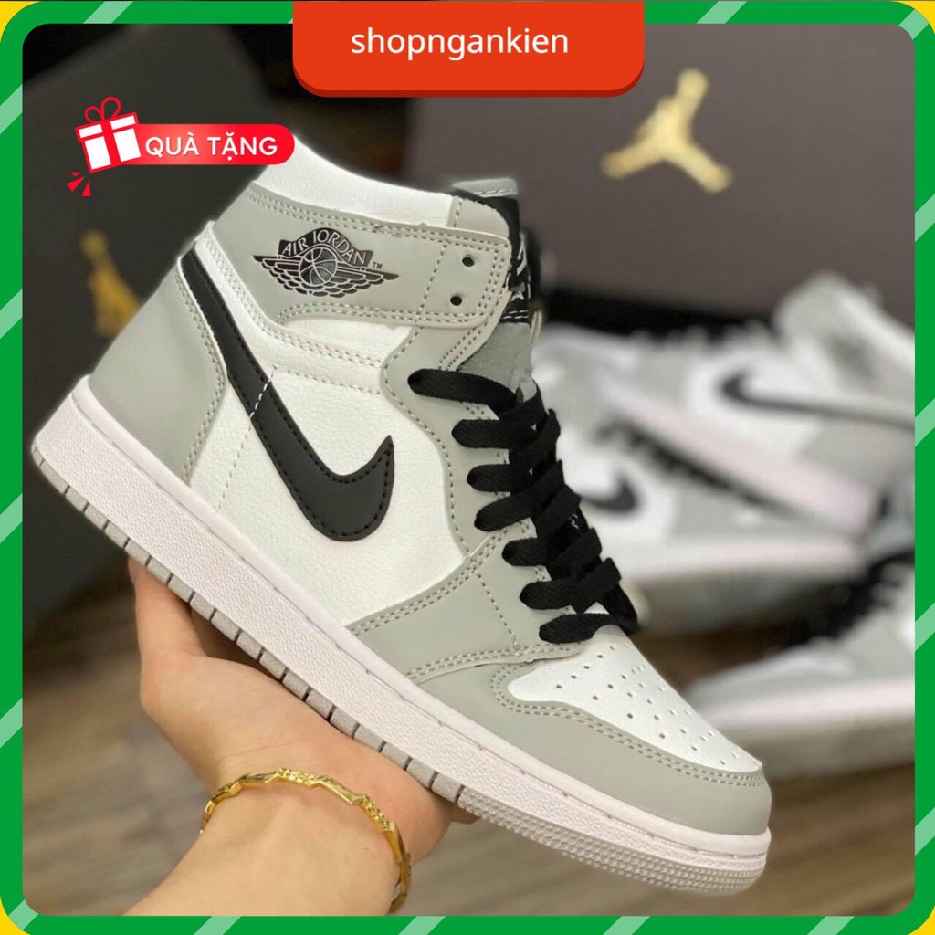 Giày thể thao nam nữ jordan cổ cao xám trắng, Giày sneaker jodan xám cao cổ móc đen jd smoke grey 🔥𝐒𝐢ê𝐮 𝐑ẻ🔥 cao cấp