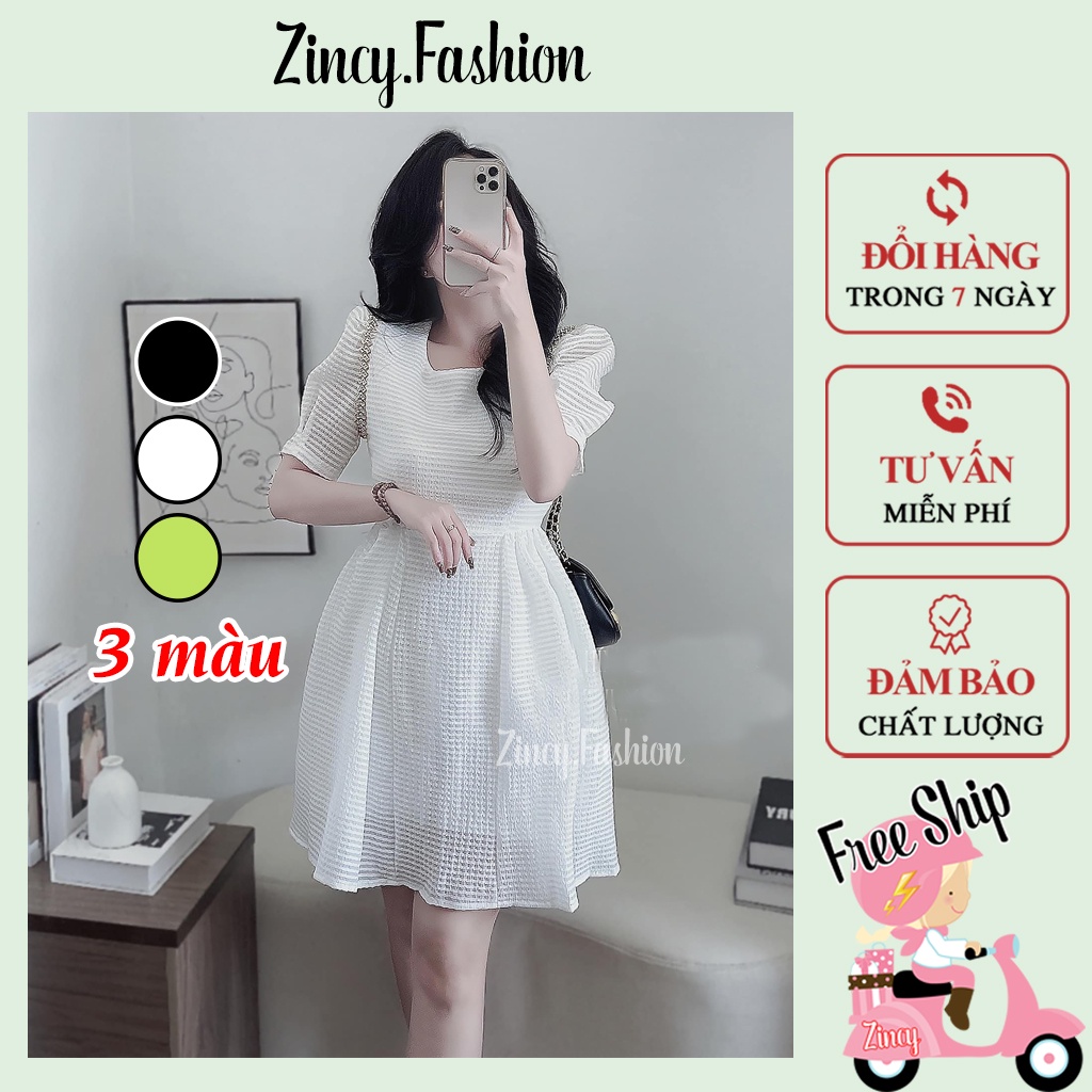 Đầm dự tiệc xoè dáng ngắn đính cườm vai Váy tay phồng cổ tròn đi chơi đi tiệc thiết kế 2 lớp ĐCVXN01