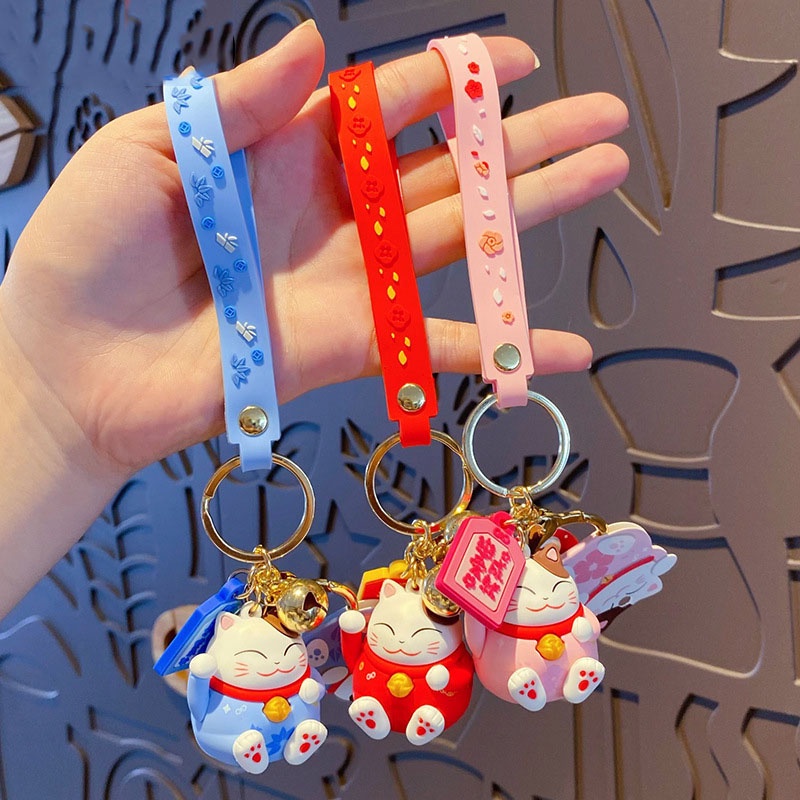 Móc khóa mèo thần tài Lucky kèm chuông dễ thương, nhiều màu sắc Ráp dùng làm quà tặng, móc treo ví, túi xách, balo-TH08