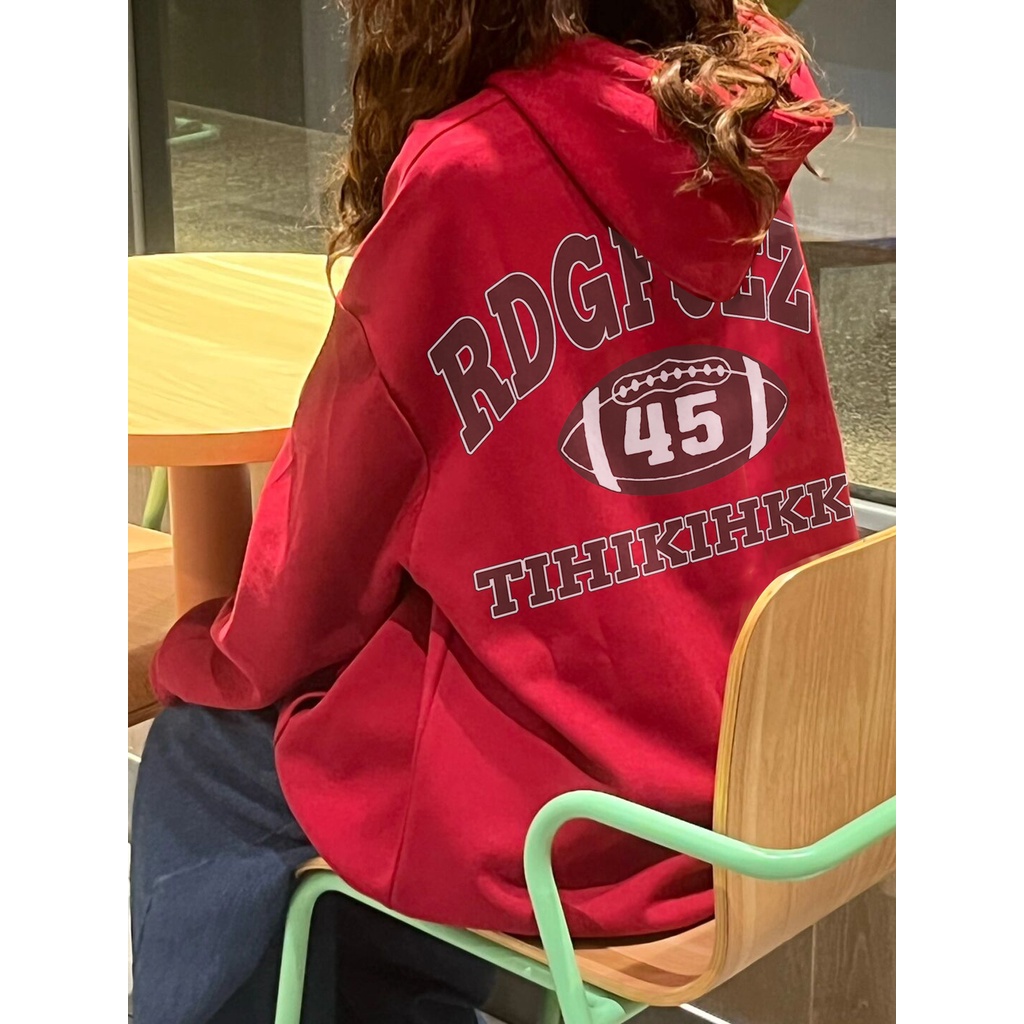 SELVZE Áo hoodie cotton Tay Dài Dáng Rộng In Họa Tiết Phong Cách vintage Mỹ Cho Nữ