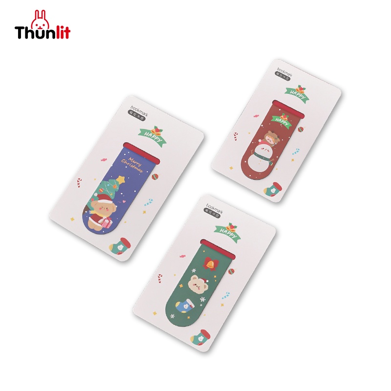Phụ kiện đánh dấu trang từ tính THUNLIT hình gấu tuyết Giáng sinh dễ thương cho văn phòng sinh viên
