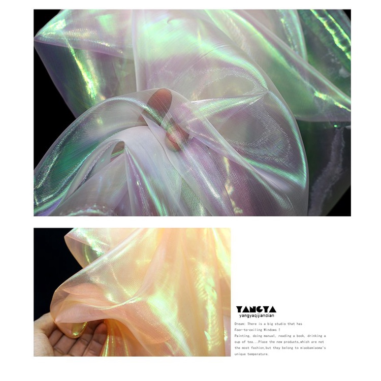 150cm * 100cm nhà thiết kế vải huỳnh quang đầy màu sắc vải gạc sáng bóng sân khấu trang trí đám cưới voile vải ba chiều trong suốt