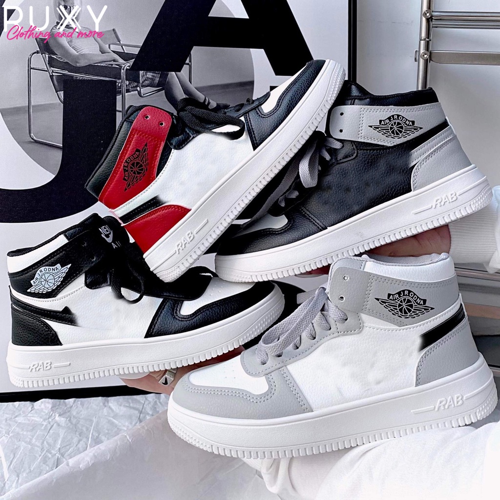 Giày Sneaker Thể Thao Nữ Cao Cấp AJ 1 Dây Giày Cùng Màu Xám Ghi - Đen - Đỏ - Trắng Cổ Cao