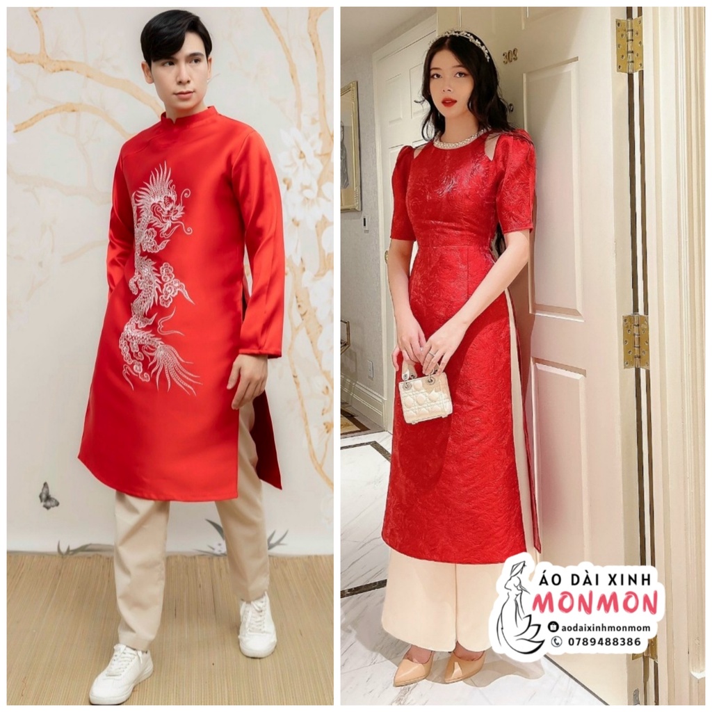 Áo dài đôi nam nữ TÌNH NHÂN áo dài đôi cách tân nam nữ, áo dài cách tân nam nữ, áo dài tết màu đỏ áo dài cặp áo dài cưới