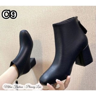 Boot để vuông 5p da bổ cổ ngắn