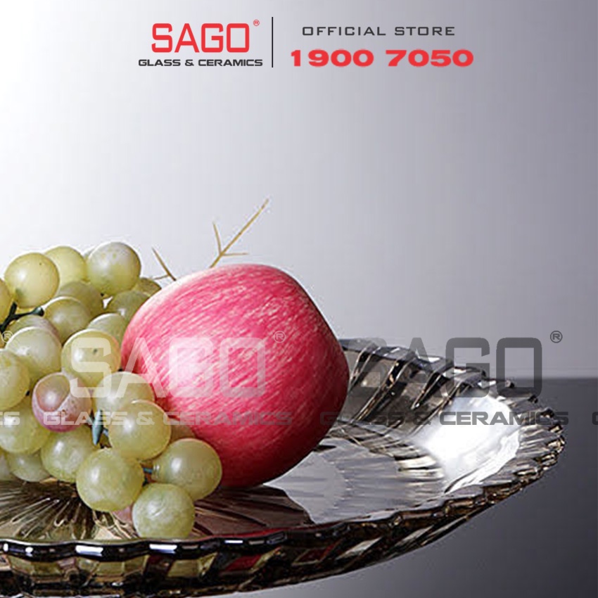 Đĩa Thủy Tinh Chân Đồng Tròn Tia Đường Kính 30cm | Thủy Tinh Màu Cao Cấp