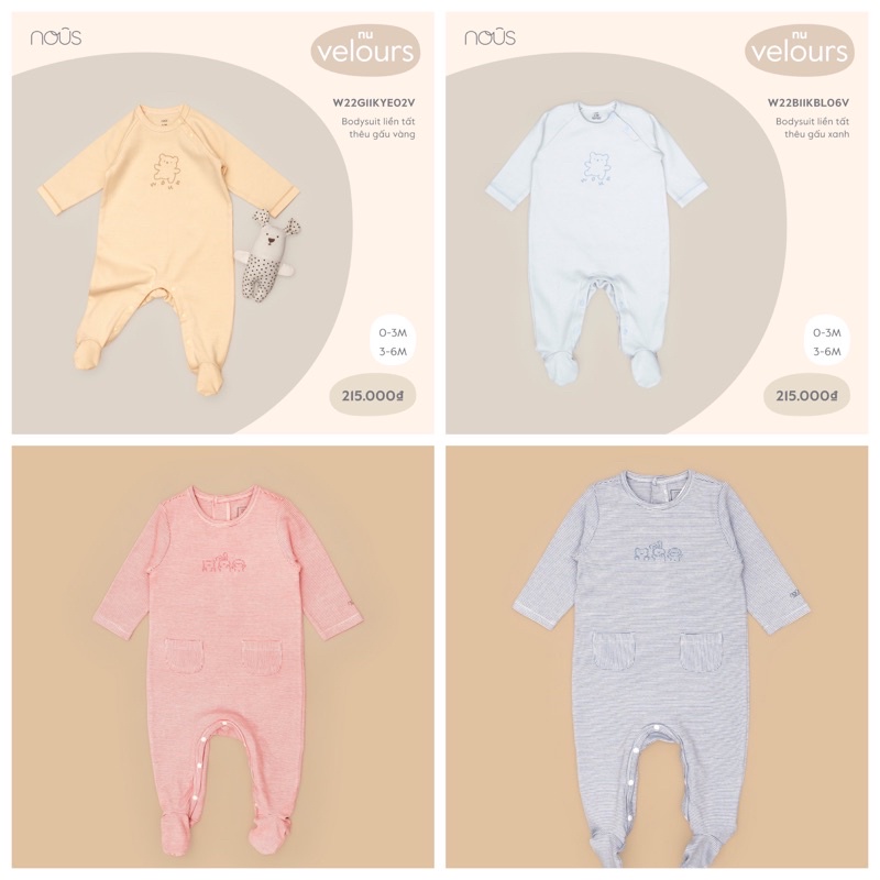 Body Nous có tất dài tay cho bé gái bé trai từ 0-12M