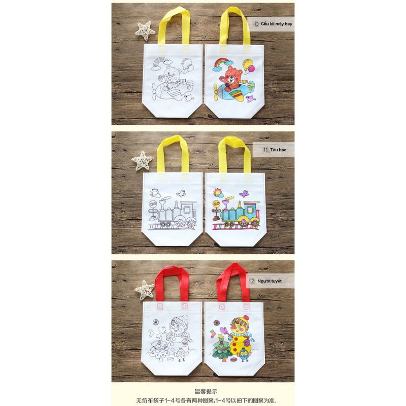 Túi tô màu cho bé, tranh tô túi vải. túi vải tô màu