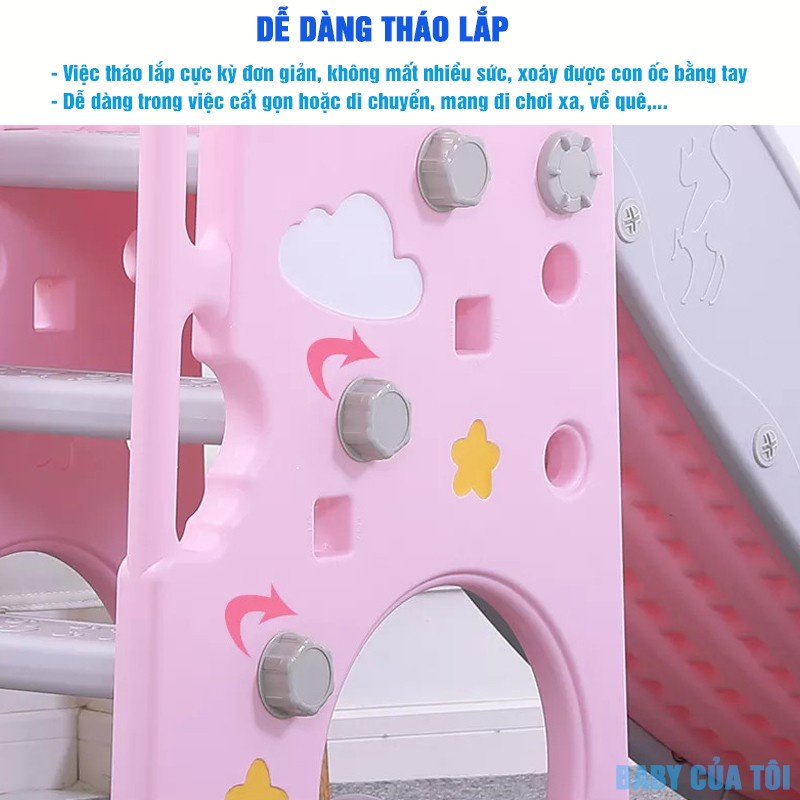 Cầu trượt cho bé BBT GLOBAL Hello kitty máng dài có ném bóng rổ cho bé BSL330