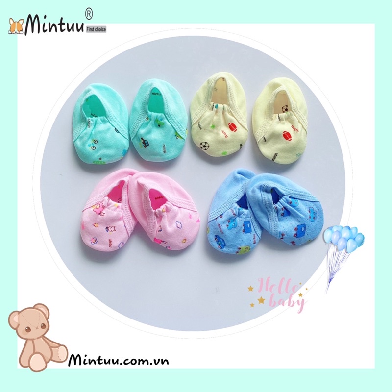 Giày vải cho bé sơ sinh màu in bông, hiệu MINTUU