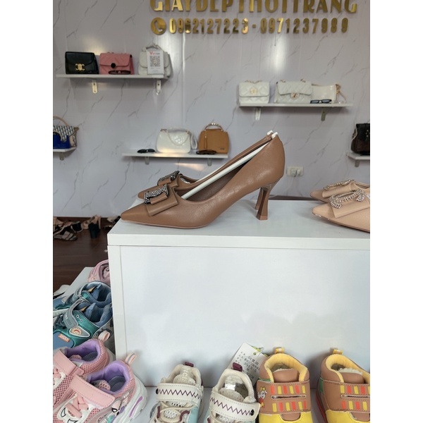 Giày cao gót công sở mũi nhọn đế 7cm, da lì mềm