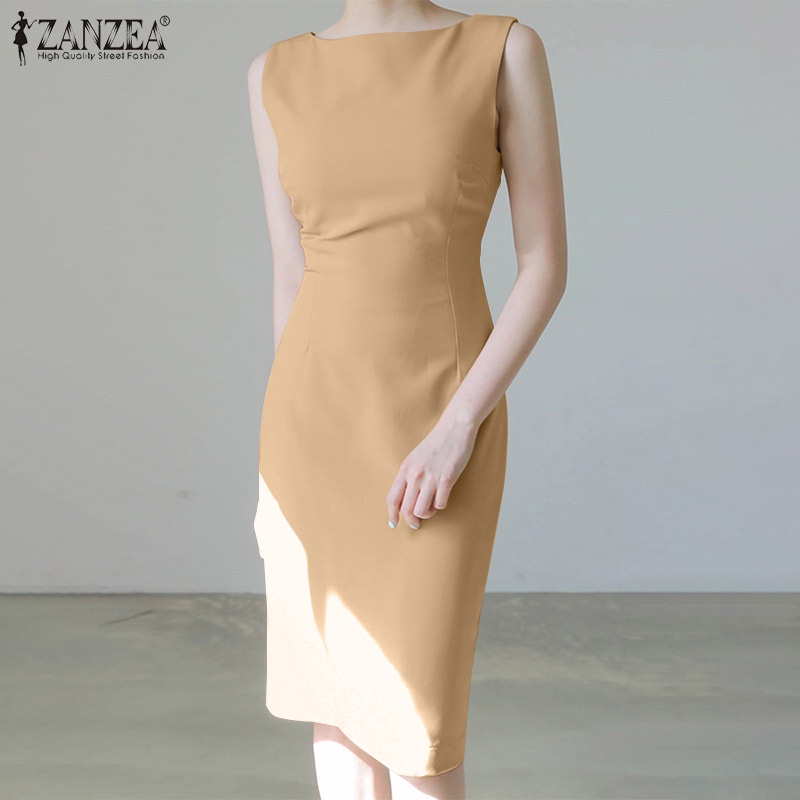 ZANZEA Đầm Không Tay Cổ Tròn Dáng Ôm Thời Trang Cho Nữ