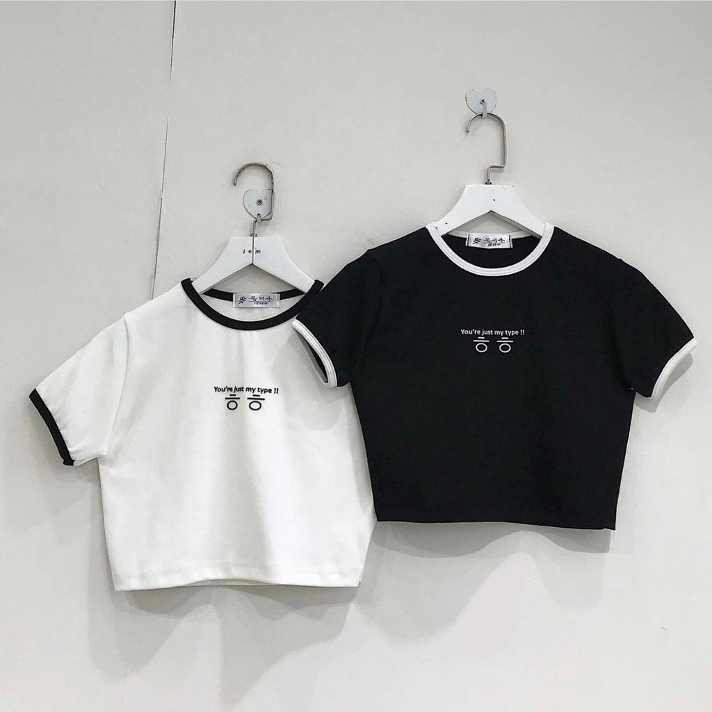 Áo Croptop tay ngắn cá tính streetwear Hàn Quốc dưới 52kg in chữ