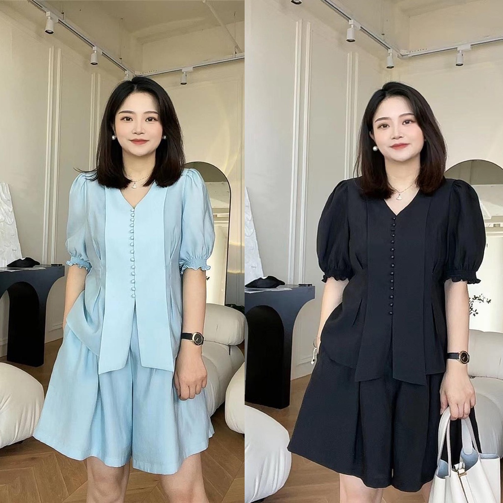 Set bộ Bigsize Nữ Tú Mỡ Set Bigsize Thiết Kế Thon Gọn Set bộ đính nút Đi làm dạo phố Đủ size 45-85kg DB0016