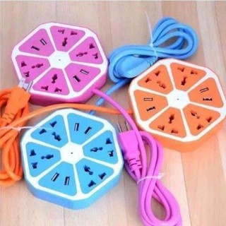 Ổ cắm điện hình trái cam - dây cáp 1.5m -phích 3 chấu- 4 ổ cắm- 2 chấu sạc usb. có công tắc an toàn