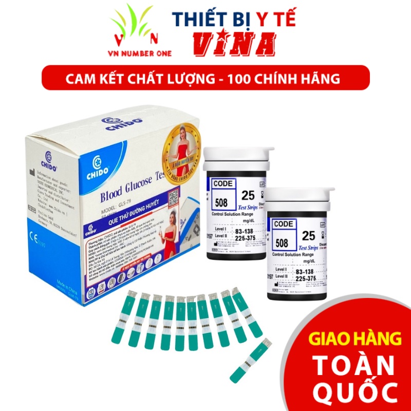 Hộp 50 Que Thử Đường Huyết CHIDO GLS-79 Tặng Kèm Kim Lấy Máu Cho Kết Quả Đo Nhanh Và Chính Xác