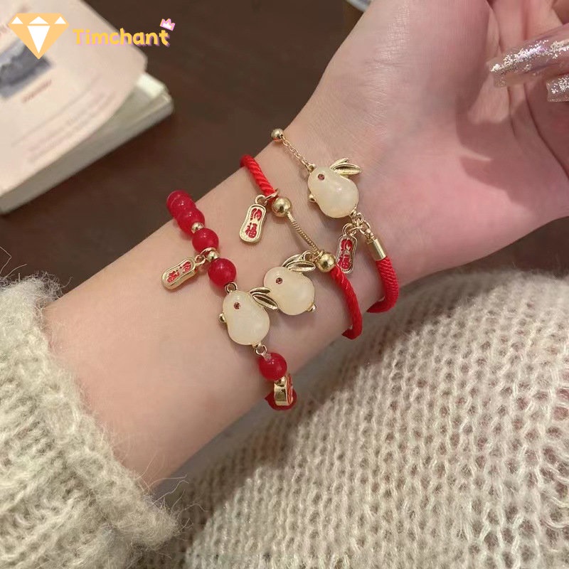 Vòng Tay Dây Đỏ May Mắn Mặt Hình Thỏ Cung Hoàng Đạo Thời Trang Vintage Cho Nữ