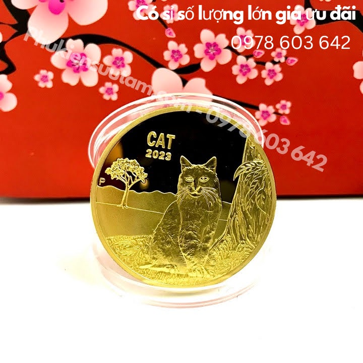Xu Úc Hình Con Mèo Mạ Vàng Tặng Túi Gấm Lộc - TMT Collection - SP005890