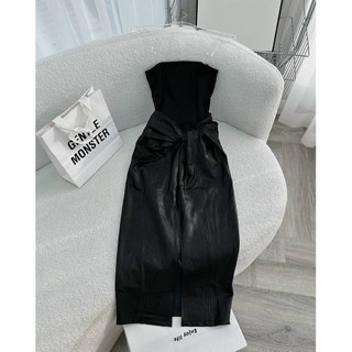 SET ỐNG ĐEN CHÂN VÁY MIDI CỘT XOẮN EO