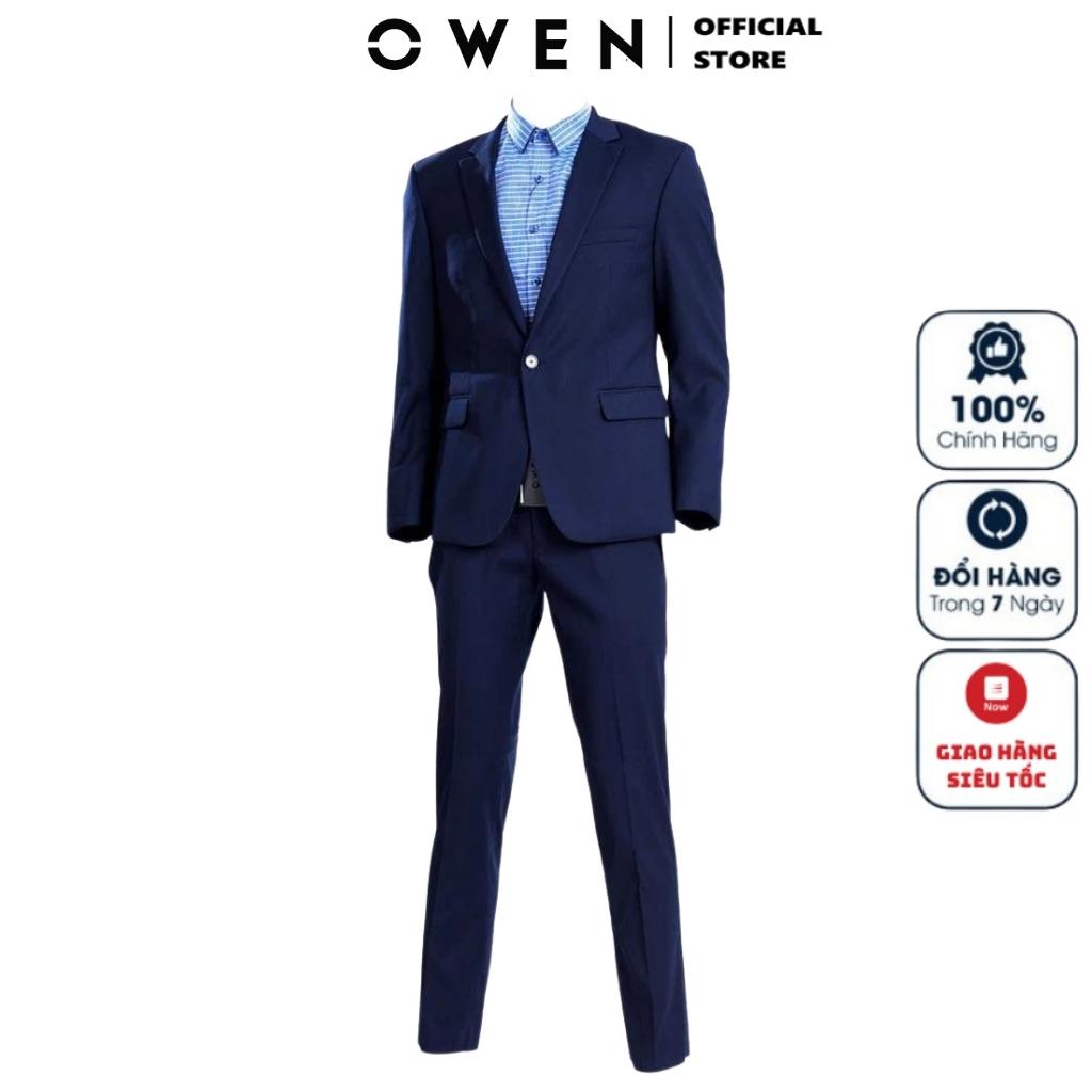 Áo Vest Bộ Suit Comple Veston Công Sở Nam Owen VEL80641 Màu Xanh Dương Đậm Vải Polyester Cao Cấp Dáng Suồn 1 Cúc Xẻ Hông