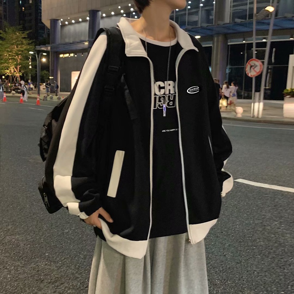 Áo Khoác Thể Thao Cổ Đứng Dáng Rộng Phong Cách Harajuku Thời Trang Xuân Thu 2022 Cho Nam