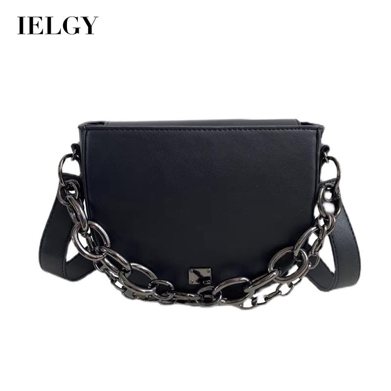 Ielgy Túi Xách Đeo Chéo Hình Bán Nguyệt Màu Đen Phối Dây Xích Thời Trang Cho Nữ