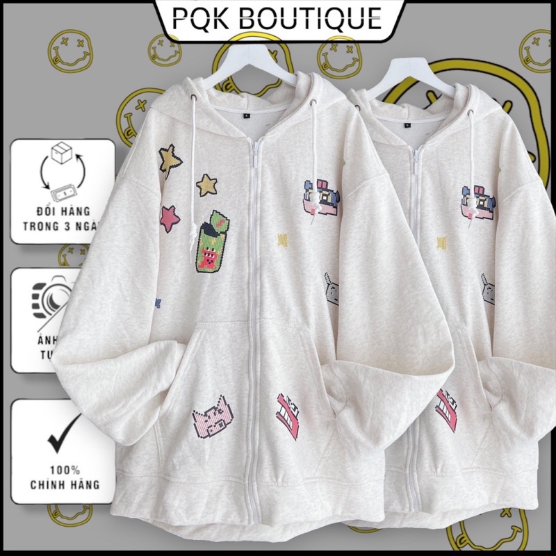 Áo khoác dây kéo form rộng ICON MEME CUTE - pqk boutique