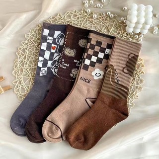 Set 10 Đôi Vớ Dài Màu Cà Phê Thời Trang Hàn Quốc