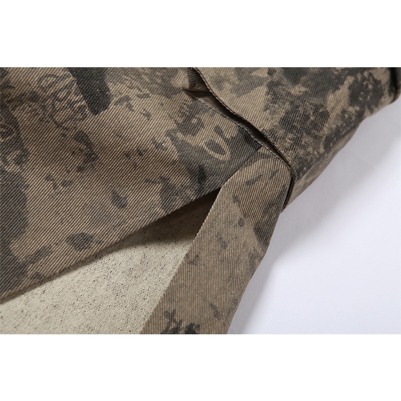 Chân Váy Xẻ Tà Lưng Cao In Chữ Phối Khóa Kéo Phong Cách Retro Đường Phố