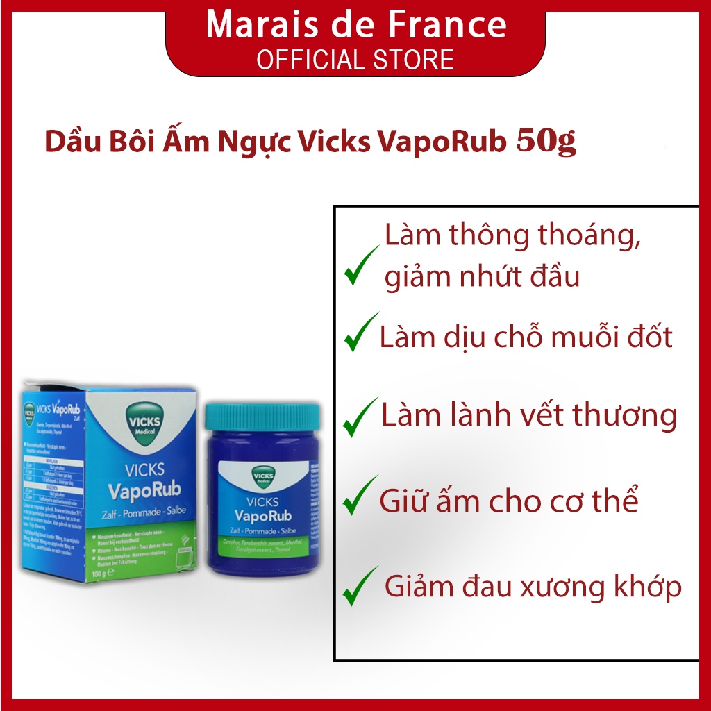 [Giảm ho] Dầu bôi ấm ngực Vicks VapoRub hũ 50g của Pháp