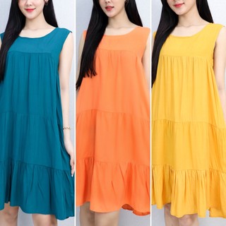 Váy 2 dây mặc nhà thoáng mát bigsize - Đầm mặc nhà lanh đuôi cá, cho mẹ bầu, trung niên đều mặc được va014