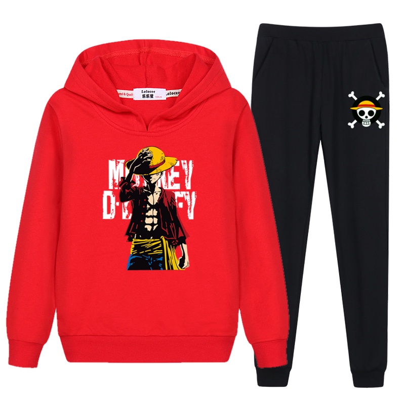 Set 2 Món Áo Khoác In Hình One Piece Phối Quần Dài Thời Trang Mùa Đông Cá Tính Cho Bé Trai