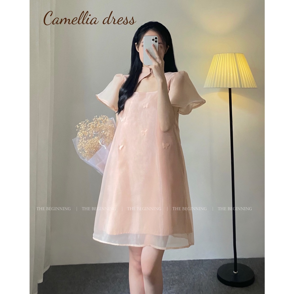 Camellia dress Váy voan hai lớp cổ tàu cách điệu