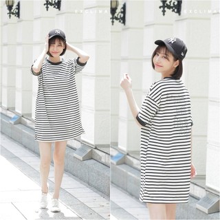 Đầm thun sọc nữ thời trang, basic