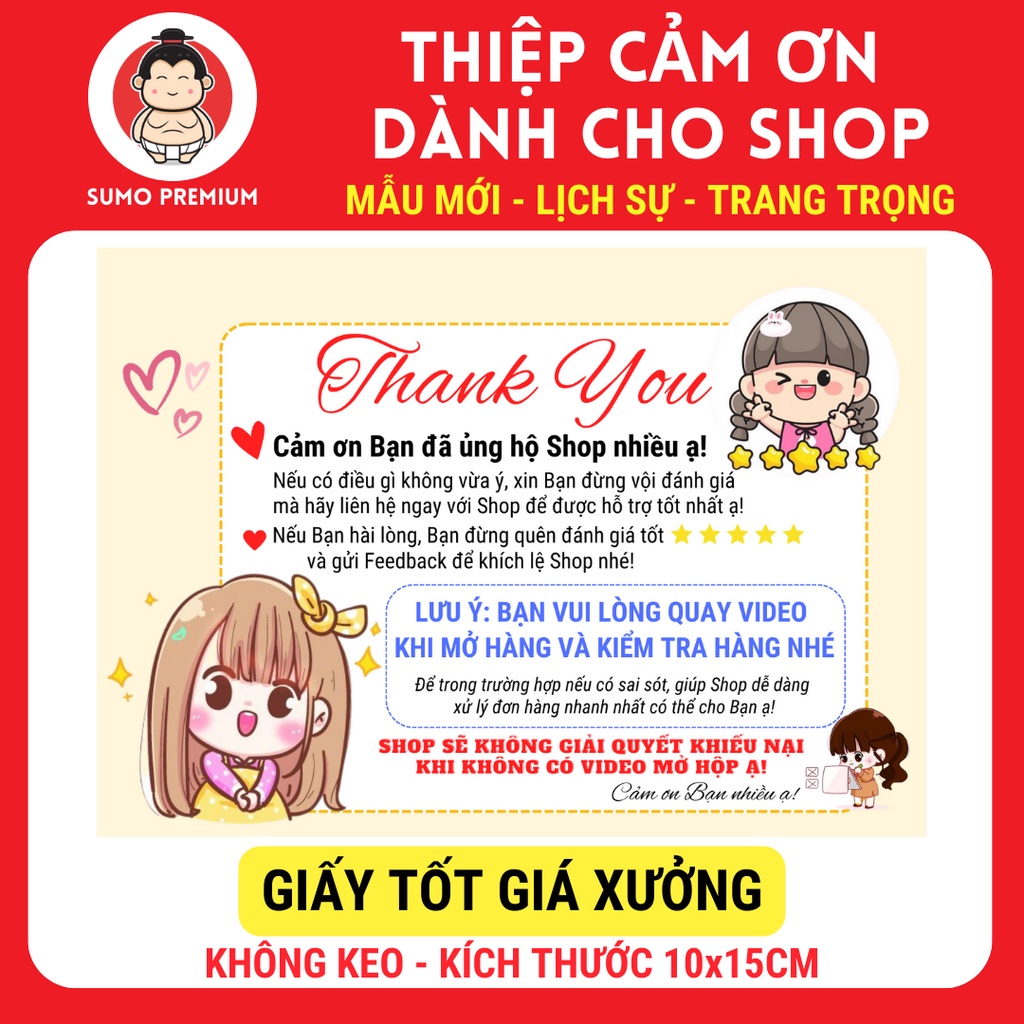 Card Cảm Ơn (Combo 500 Card Cảm Ơn - Hướng dẫn Khách Hàng Quay Video Khui Hàng) - Loại Không Keo Dán