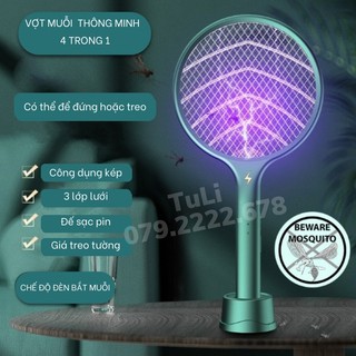 Vợt đèn máy bắt muỗi thông minh Remax A08, đa năng 4 trong 1để bàn và treo tường, đế sạc, ánh sáng tím thu hút diệt muỗi