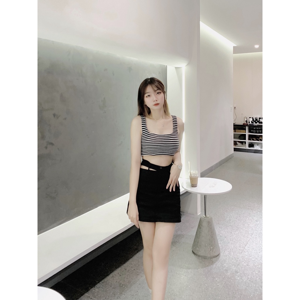 Chân váy ngắn VMSTYLE form chữ A lưng bên phối kiểu chất kaki thun nhiều màu có quần trong CVN00044