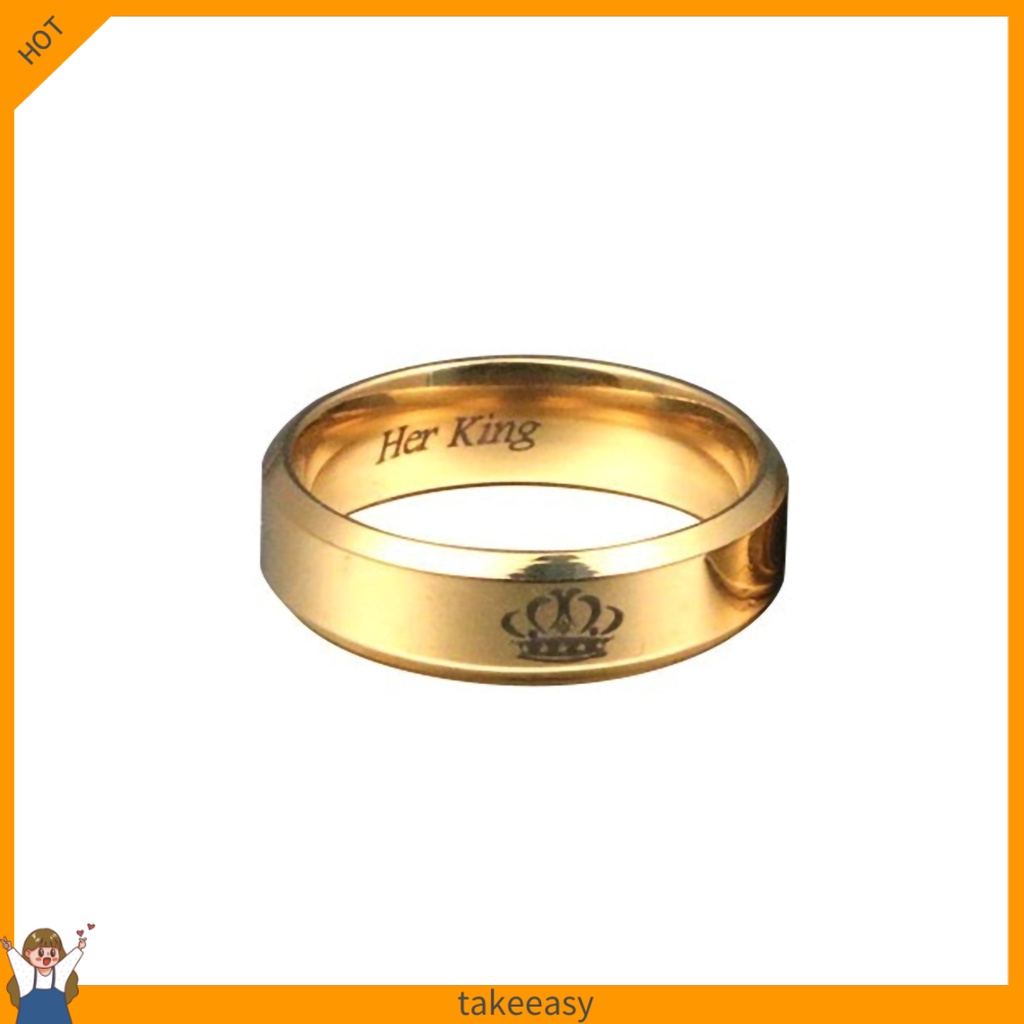 Nhẫn Thép Titan Khắc Chữ His Queen Her King Cho Cặp Đôi