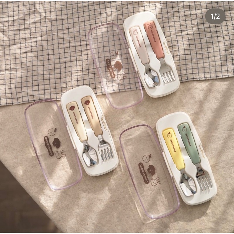 Bộ nĩa thìa cao cấp cho bé Donodono kèm hộp đậy nội địa Hàn Quốc