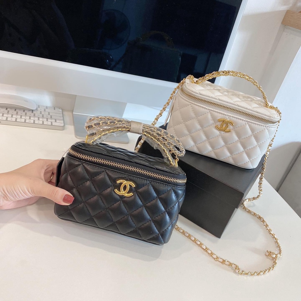 Túi cốp Chanel Vanyti fullbox, dây đeo dài 2 màu đen/trắng
